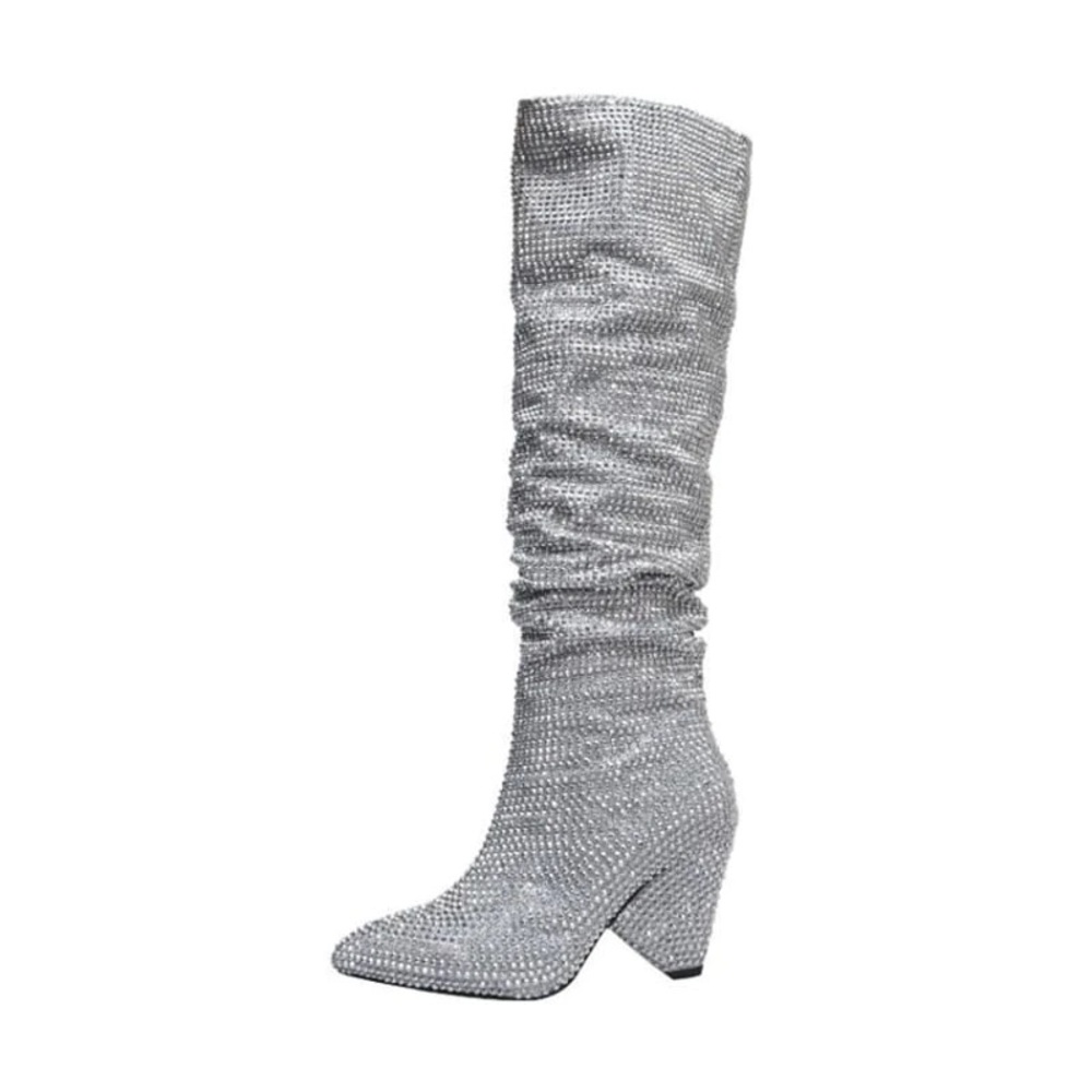 Rhinestone Pointed Heeled Boots - Picture 3 of 4